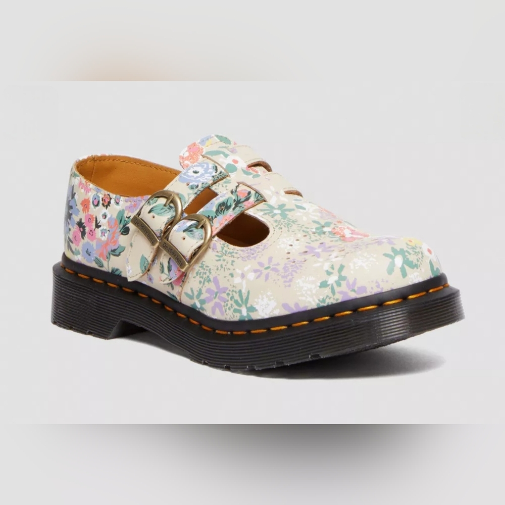 Dr. Martens 8065 Floral Mash Up Leather Mary Jane Shoes Parchment Beige Size 8 - Picture 4 of 8
